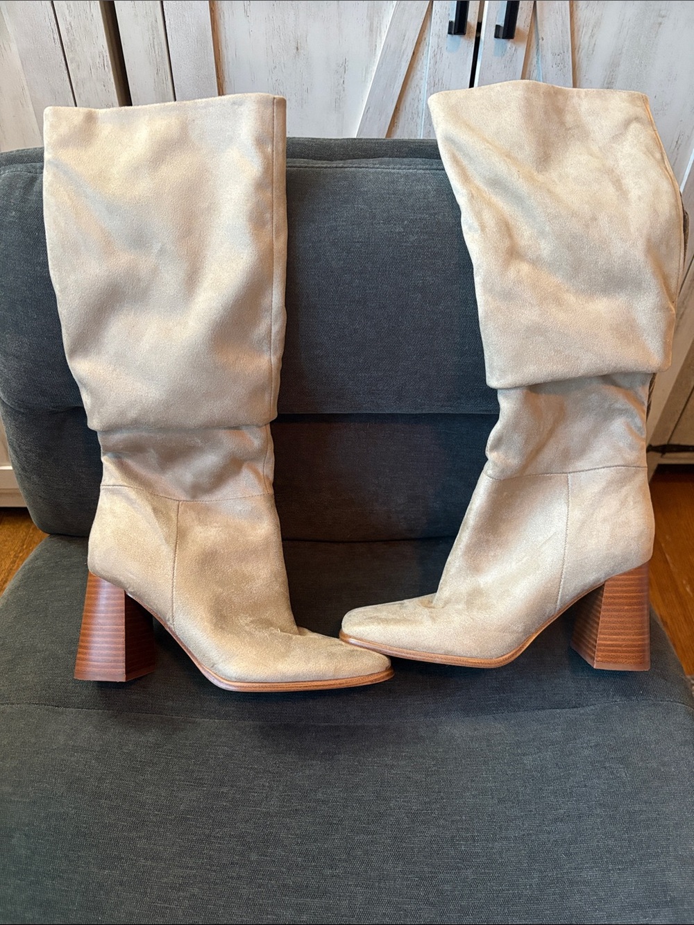 Nine West Beige Suede Knee-High Slouch Boots